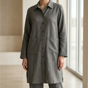 Gray Longline Button-Up Coat